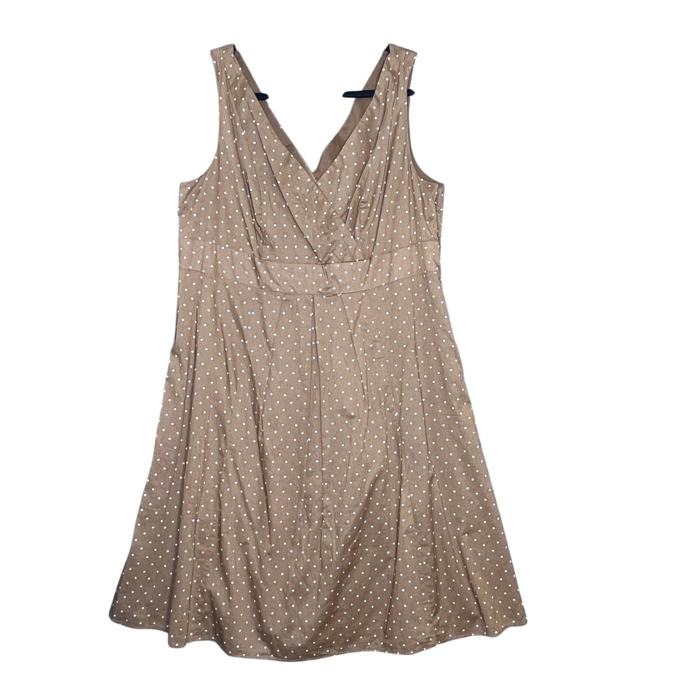 Lands End‎ Fit Flare Dress Womens 14 Brown Polka Dot V-Neck Retro Summer Classic